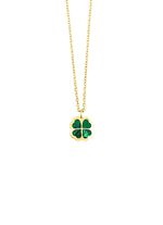 Geluksbrenger &ndash; klavertjevier hanger met echte malachiet 