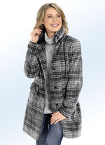 Lange jas met afneembare kunstbontgarnering 