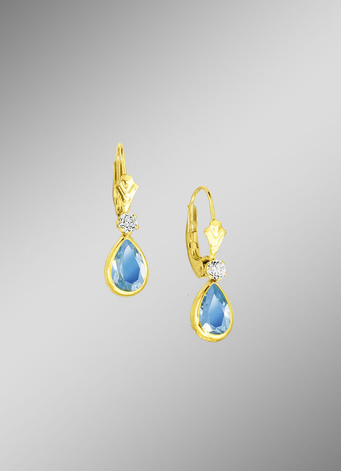 Oorbellen met blauwe topaas en synth. zirkonia 