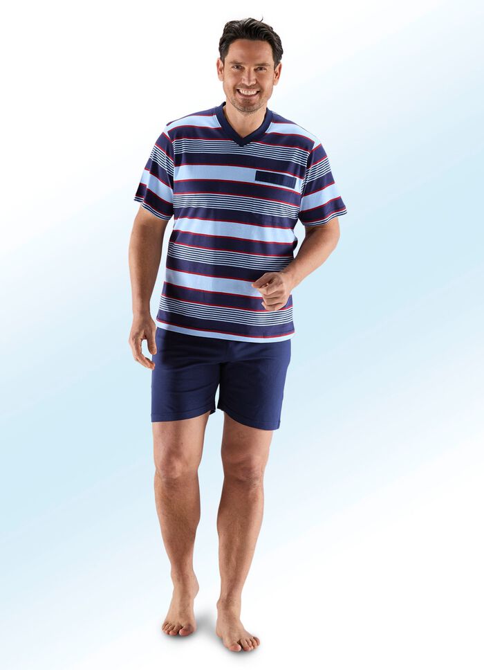 Set van twee shortys met V-hals, borstzak en garengeverfd gestreept ontwerp 