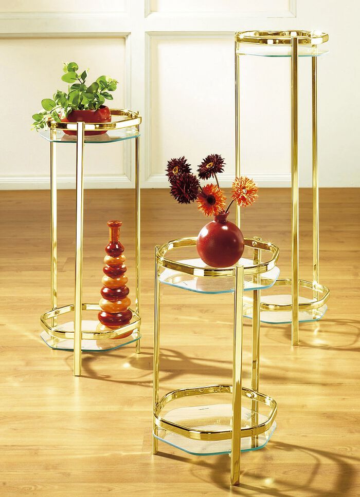 Elegante bloemenzuil van messingkleurige stalen buis MESSING