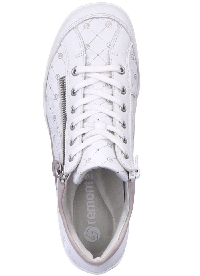 Remonte veterlaarsje van bedrukt en glanzend metallic synthetisch materiaal WIT-POEDERROZE