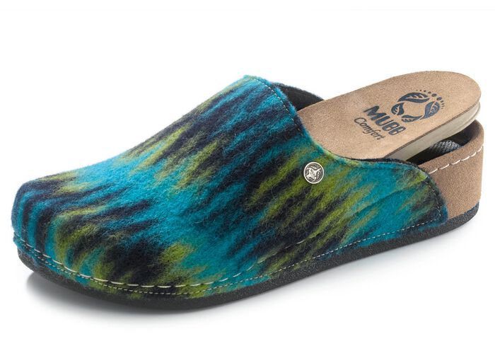 Mubb pantoffels gemaakt van wolvilt BLAUW-MULTICOLOR