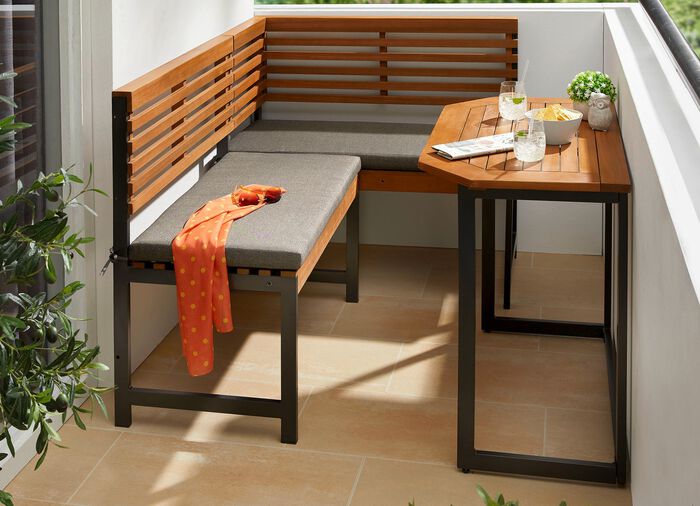 Kussenset voor balkonhoekbank, hout/aluminium 