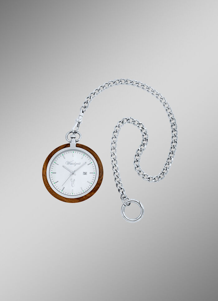 Zakhorloge met walnoot en roestvaststalen kast 