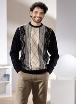Trui met ronde hals en jacquardmotief ZWART-BEIGE