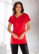 Shirt met licht schuine halslijn in 2 kleuren ROOD