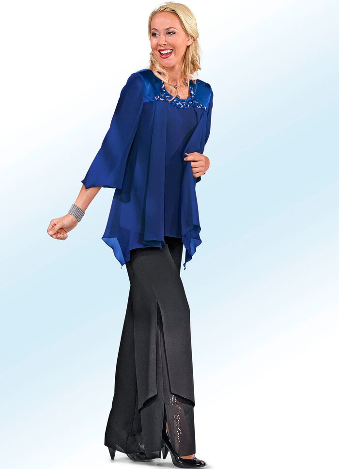 2-delige blouseset met glanzende satijnen bies 