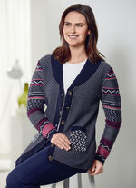 Cardigan in een mix van patronen MARINE-ROOD-CRÈME