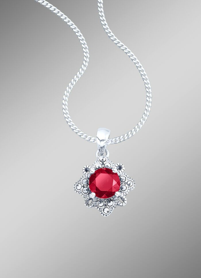 Hanger met kinketting, echt granaat en echte marcasiet 