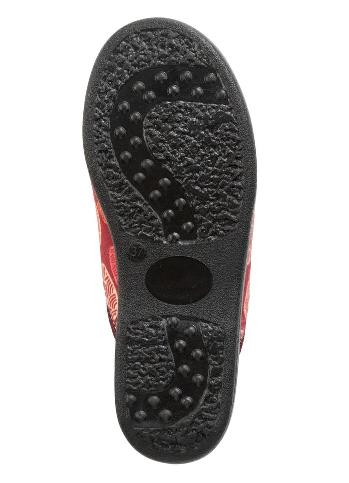 Set van twee gevoerde damespantoffels, breedte H, met textielprint 1X BORDEAUXROOD, 1X MARINEBLAUW