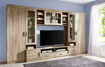 Woonwand met glazen planken met ledverlichting EIK SONOMA