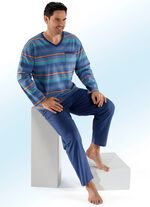 Pyjama met V-hals, garengeverfd gestreept dessin / duurzame katoenteelt 