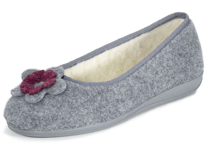 Laurina, warme damespantoffels, met scheerwol GRIJS