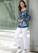 Elegante jeans met effectieve strasssteentjes WIT