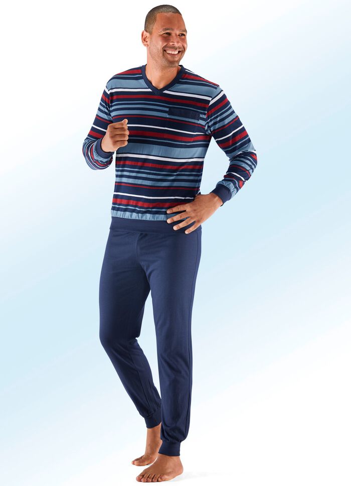 Set van twee pyjama's met V-hals en manchetten 