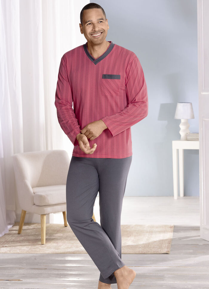 Pyjama met strependessin, V-hals en borstzakje 