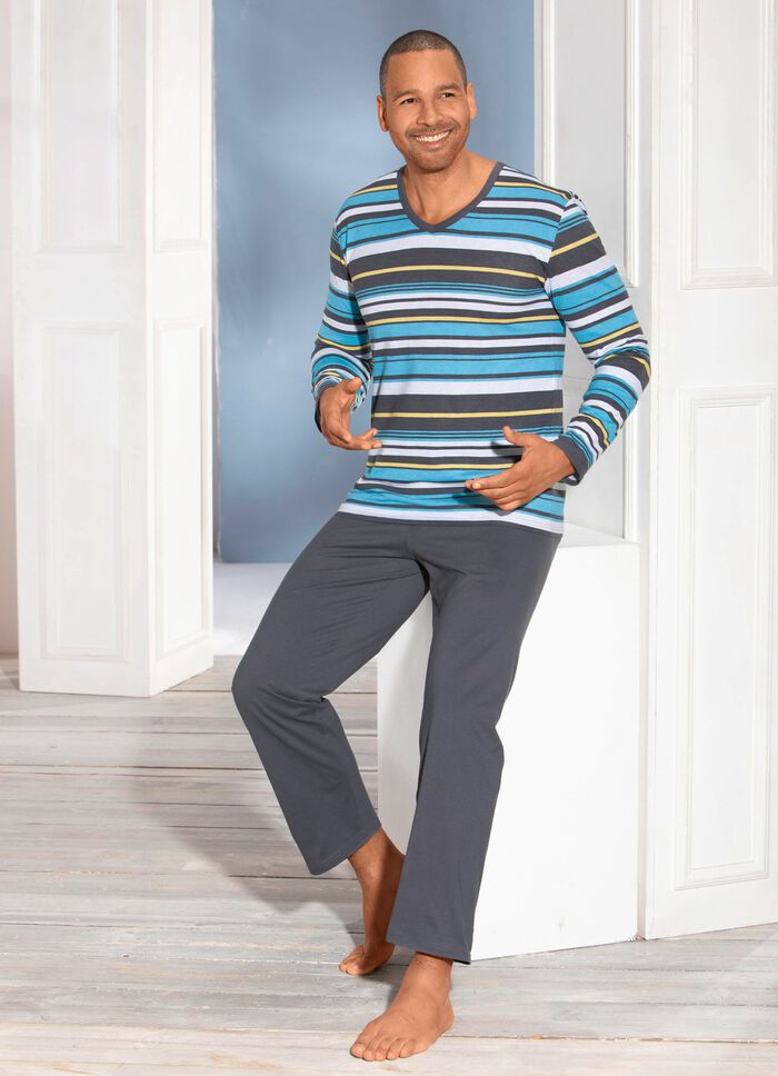 Pyjama met V-hals en gestreept dessin 