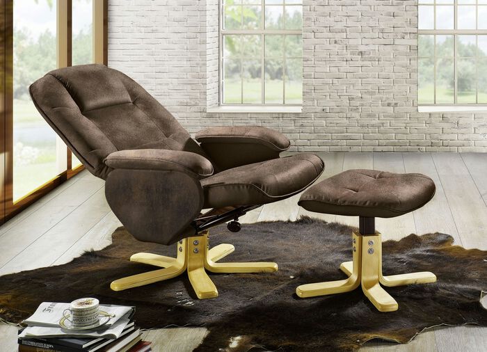 Relaxfauteuil met kruk BRUIN