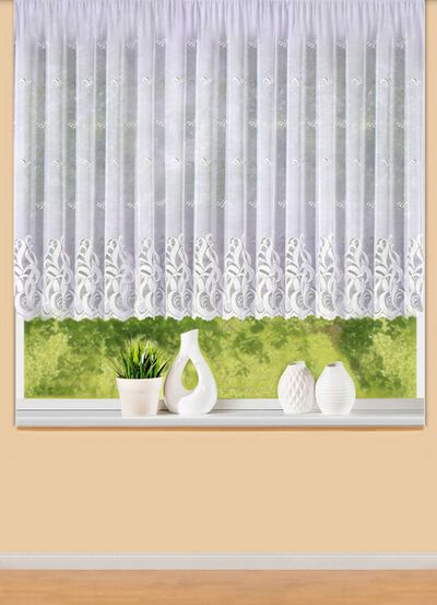 Bloemenvenstervitrage met universele railband 