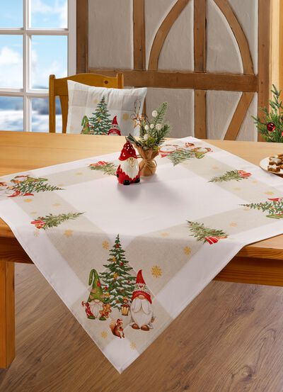 Tafelkleed met een kerstmotief met elfjes 