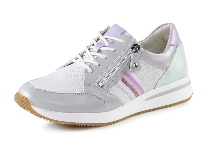 Waldläufer veterschoen van fijn glanzend nappaleer met textielgarnituur ZILVERGRIJS-MULTICOLOR