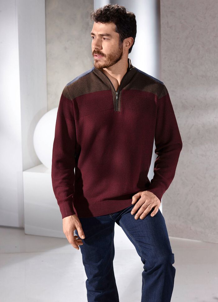 Trui met opstaande kraag en gemengde textuur WIJNROODBRUIN GEM&Ecirc;LEERD
