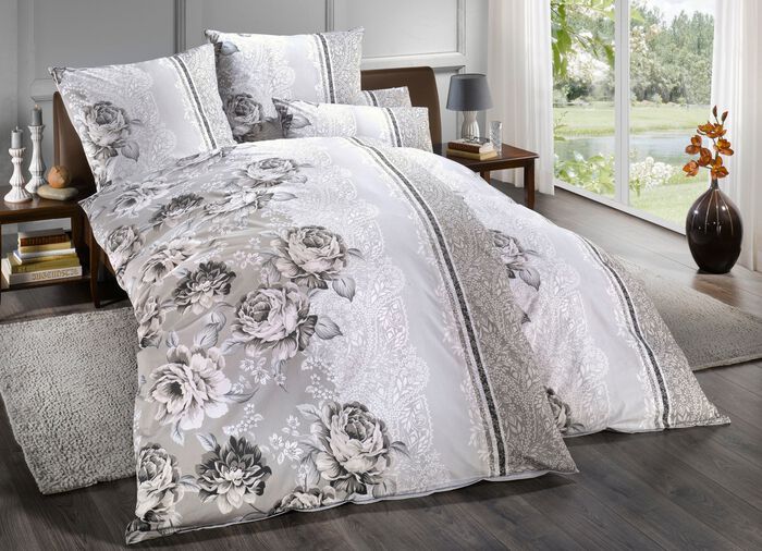Beddengoedset met betoverend rozendessin GRIJS