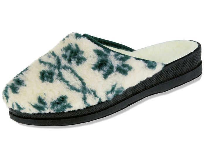 Slippers gemaakt van bedrukt pluche materiaal ECRU-GROEN
