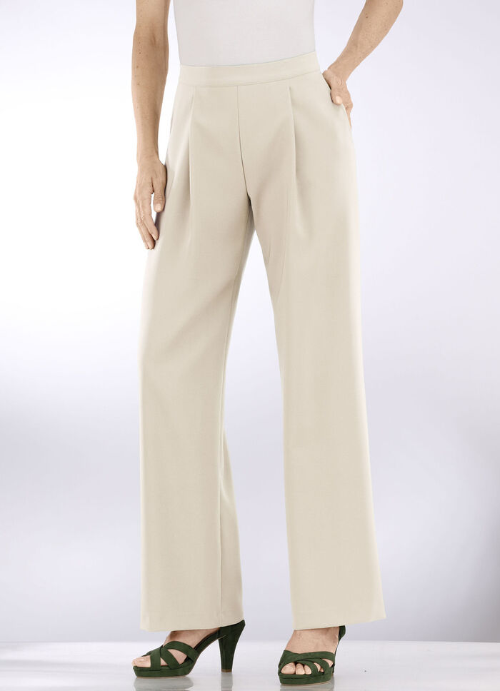Broek met plooien in modieuze breedte BEIGE