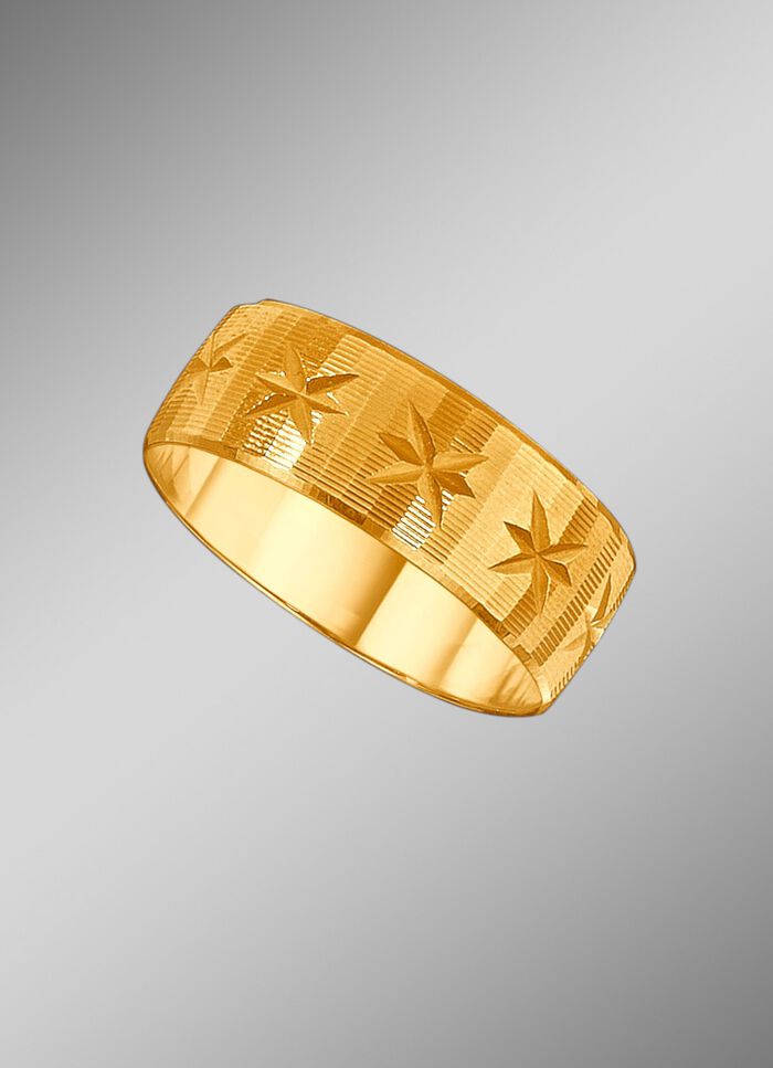 Trouwring met diamanten laag met diamantgroeven en kleine sterren 