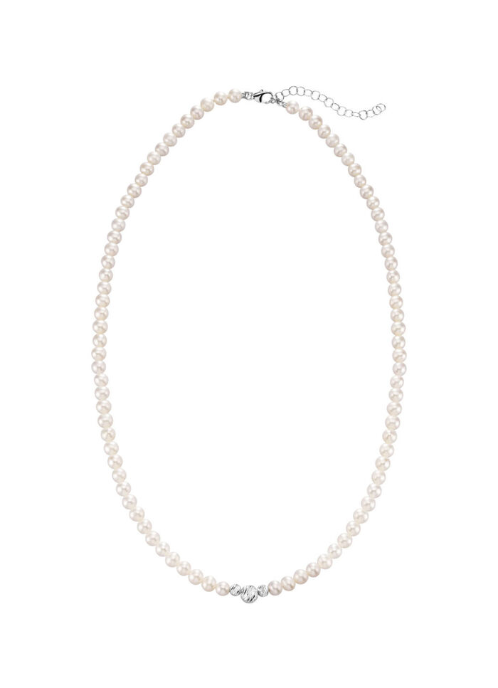 Halsketting met gekweekte zoetwaterparels en diamantbolletjes 