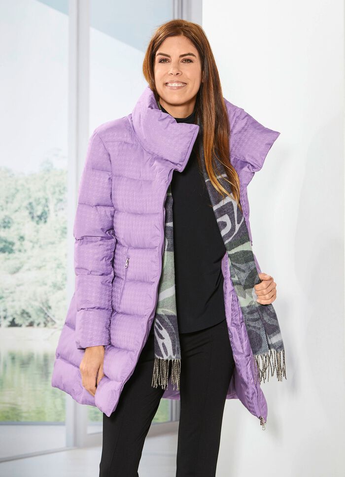 Lange jas met een subtiel glanzend pied-de-poule-dessin 