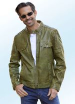 Korte leren jas met sierstiksel 