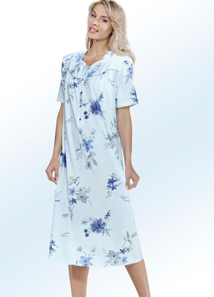 Nachthemd, korte mouw met knoopsluiting 