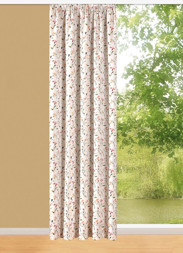 Bovengordijn met bloemdessin en universele railtape 