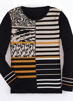 trui met intarsia ZWART EN BEIGE GEMÊLEERD MESSING