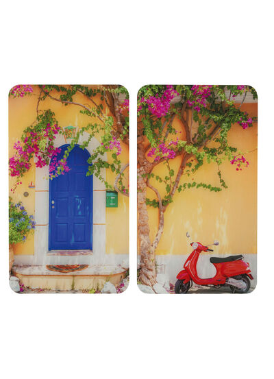 Glazen fornuisafdekplaten, set van 2, Vespa-motief 