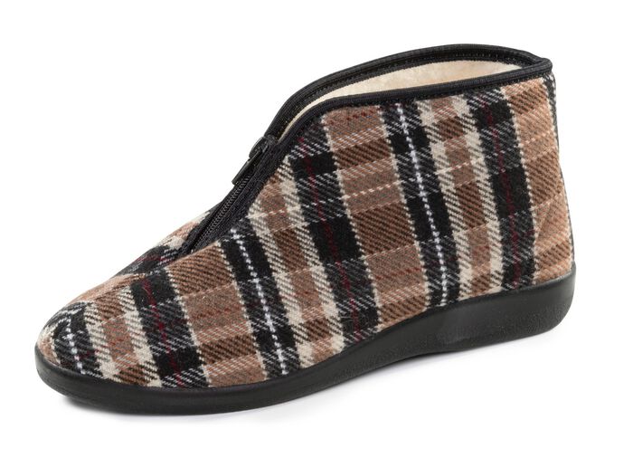 Enkellaarsjes van geruit textielmateriaal 