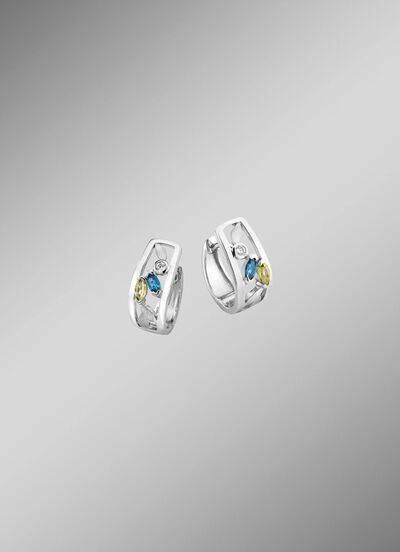 Creolen met blauwe topaas, bewaard gebleven, echte peridoot en synthetische zirkonia 