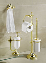 Badkameraccessoires van messing en keramiek 