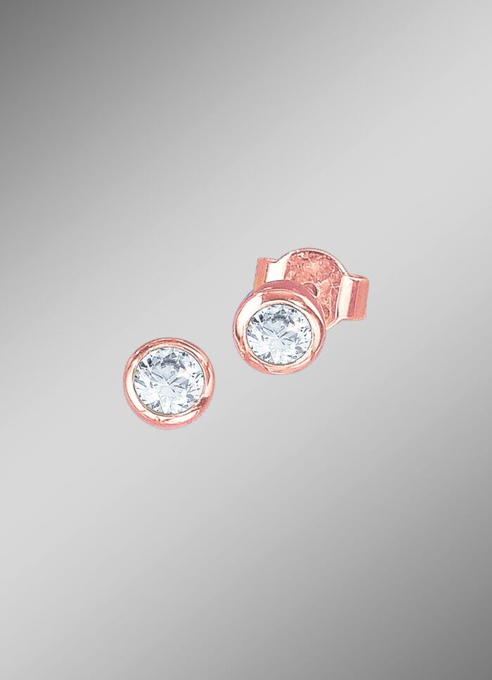 Oorbellen in ros&eacute;goud, met briljanten, hoogglans 