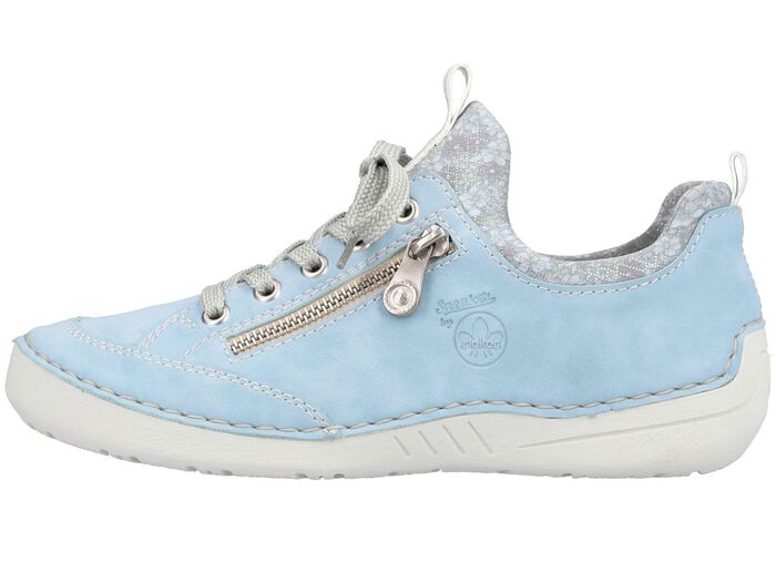 Rieker veterschoen van textiel met bloemenprint en metallic glans LICHTBLAUWGRIJS