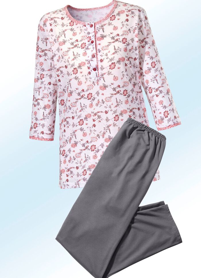 Pyjama met all-over dessin en knoopsluiting 