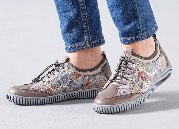 Gemini sneakers gemaakt van deels gebloemd rundleer TAUPE-MULTICOLOR