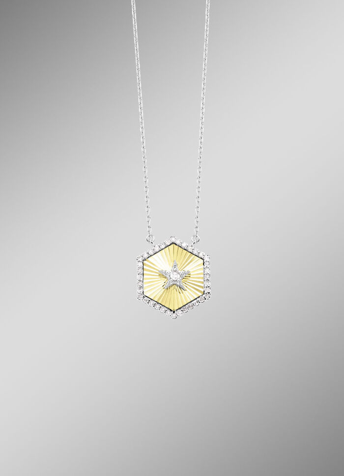 Bicolor collier met 1 briljant geslepen diamant en 36 diamanten 