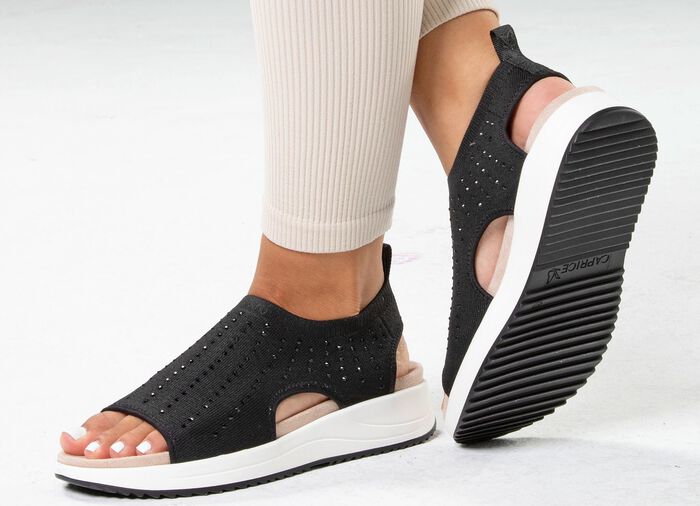 Caprice sandaal met zwarte glittersteentjes 