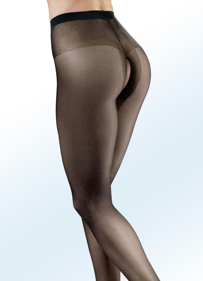 Sexy set van drie panty's met open kruis ZWART