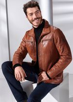 Kort leren jasje met opstaande kraag ANTIEK COGNAC