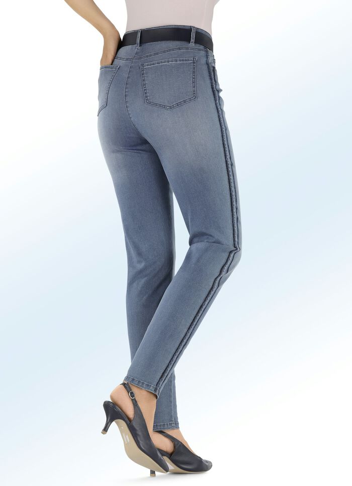 Jeans met trendy galonstrepen JEANSBLAUW